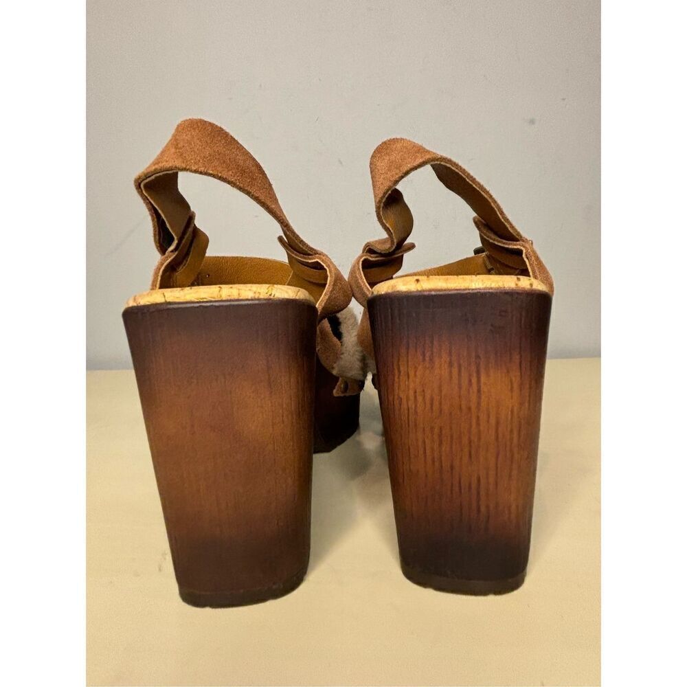 KORKS Women's Wendy Faux Fur Studded Clog Wooden Heels Taupe Rust Brown Sz 7M - Picture 5 of 7